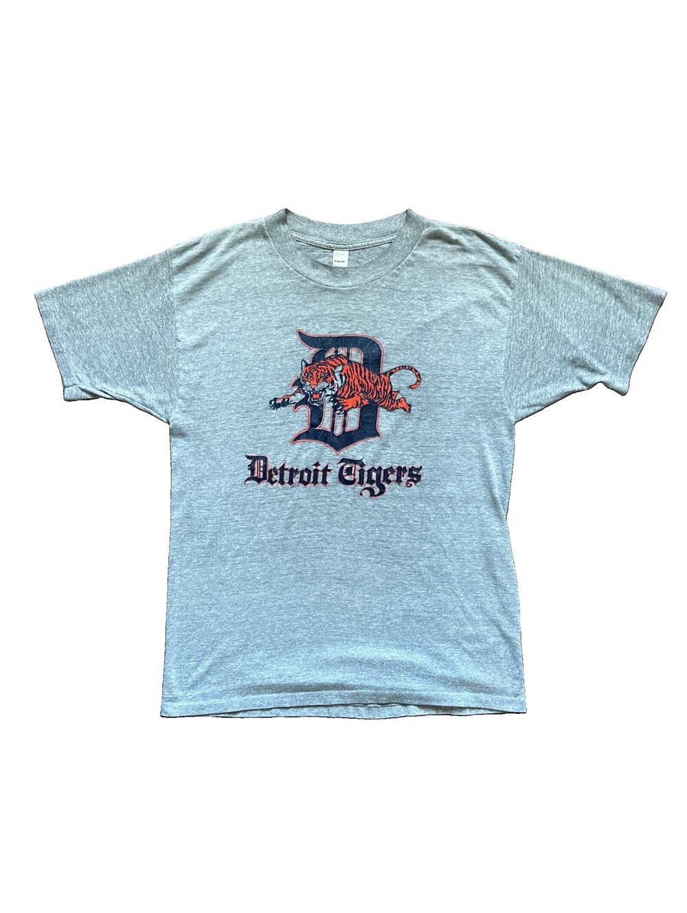 RARE Vintage Detroit Tigers Baseball MLB Gray Cotton Graphic T-Shirt Sz M-L SS